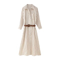 Robe Longue Femme Rayée Manches Longues Ceinture – Casual Chic & Fente | LuxVrouw