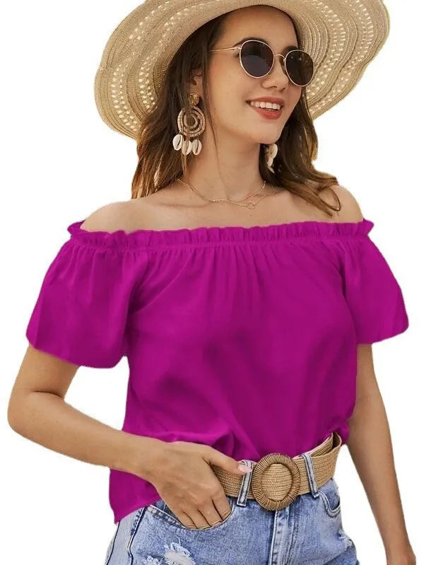 Top Femme Épaules Dénudées Volants Manches Courtes – Élégant & Casual Été | LuxVrouw