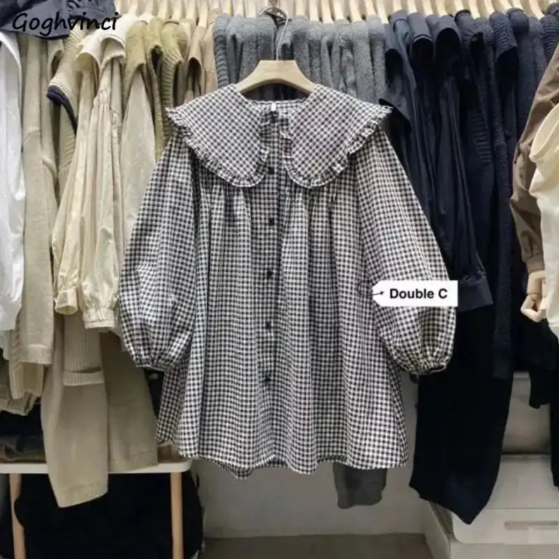 Women’s Plaid Ruffle Blouse LuxVrouw
