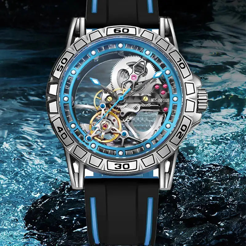 MUSANFIGO montre pour hommes entièrement automatique évidée avec mouvement mécanique, montre tendance étancheeuse pour hommes LuxVrouw