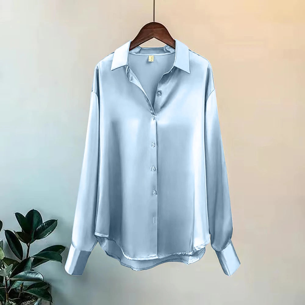 Blouse Femme Satin Manches Longues Col Revers – Élégante & Casual | LuxVrouw LuxVrouw