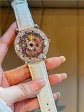 1 Piece of an Upgraded Version of a Dazzling, Fashionable, and Luxurious Women's Watch, Featuring Colorful Rhinestone Quartz Watch, with a Charming Rotating Colorful Snowflake Dial, Stainless Steel Case, Durable Leather Strap LuxVrouw