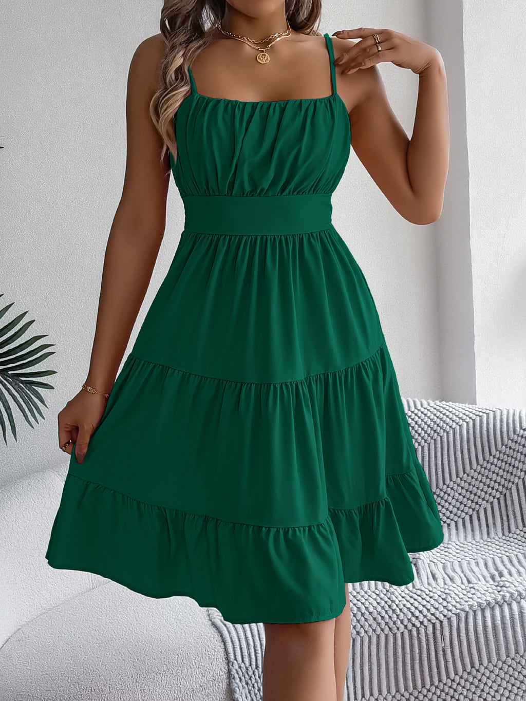Robe Chasuble Femme À Volants Col Carré – Casual & Été | LuxVrouw