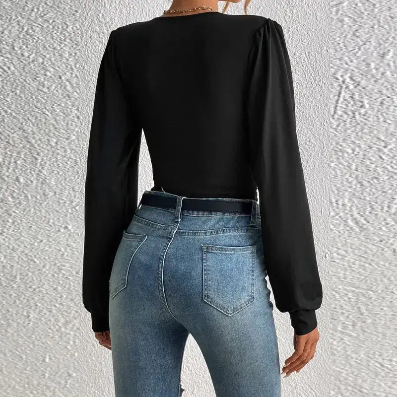 Robe Longue Manches Longues Col V – Luxe LuxVrouw