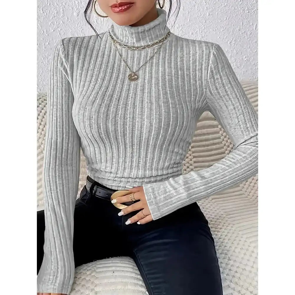 Puls Women's Slim Fit Ribbed Knit Long Sleeve Elegant LuxVrouw